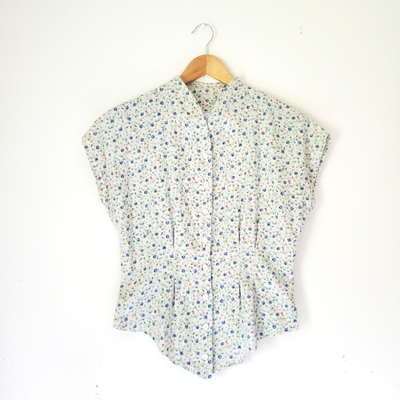 🇨🇦 Vintage Ditsy Floral Fitted Blouse Size S - Picture 1 of 7